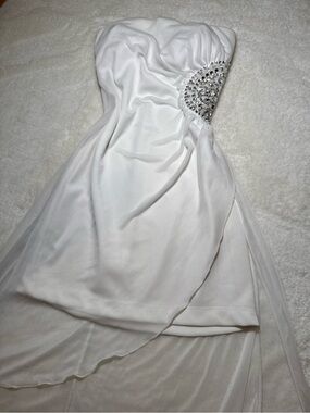 TeezeMe White Strapless High-Low Formal Dress | Embellished | Size S